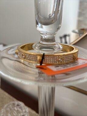 Goldtone Kurt Geiger Pavé Crystal Hinged Bangle Bracelet BNWT